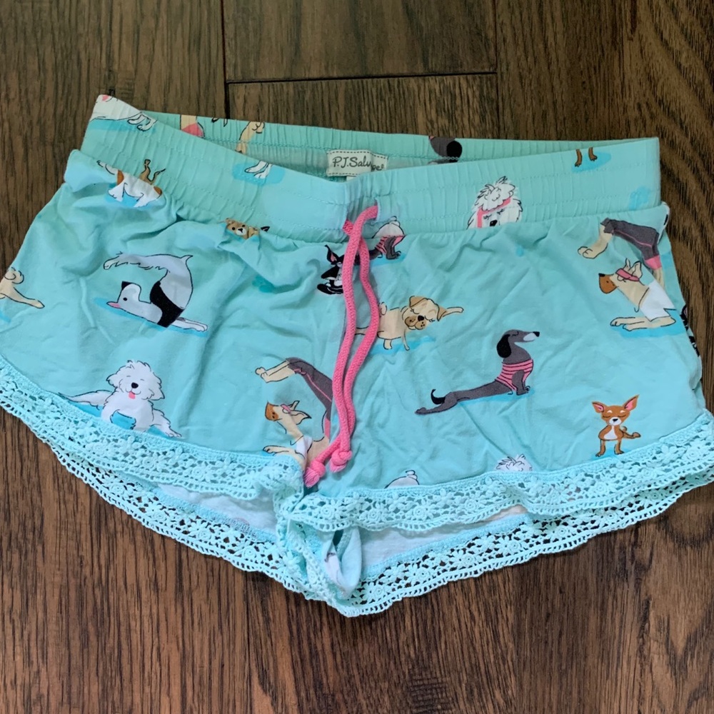 PJ Salvage Aqua Dog Print Pajama Shorts